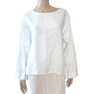ELIZABETH SUSANN Long Sleeve Linen Blouse M White